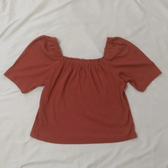 Madewell Knit Pointelle Peasant Top, Color Terracotta Size M - Picture 3 of 12